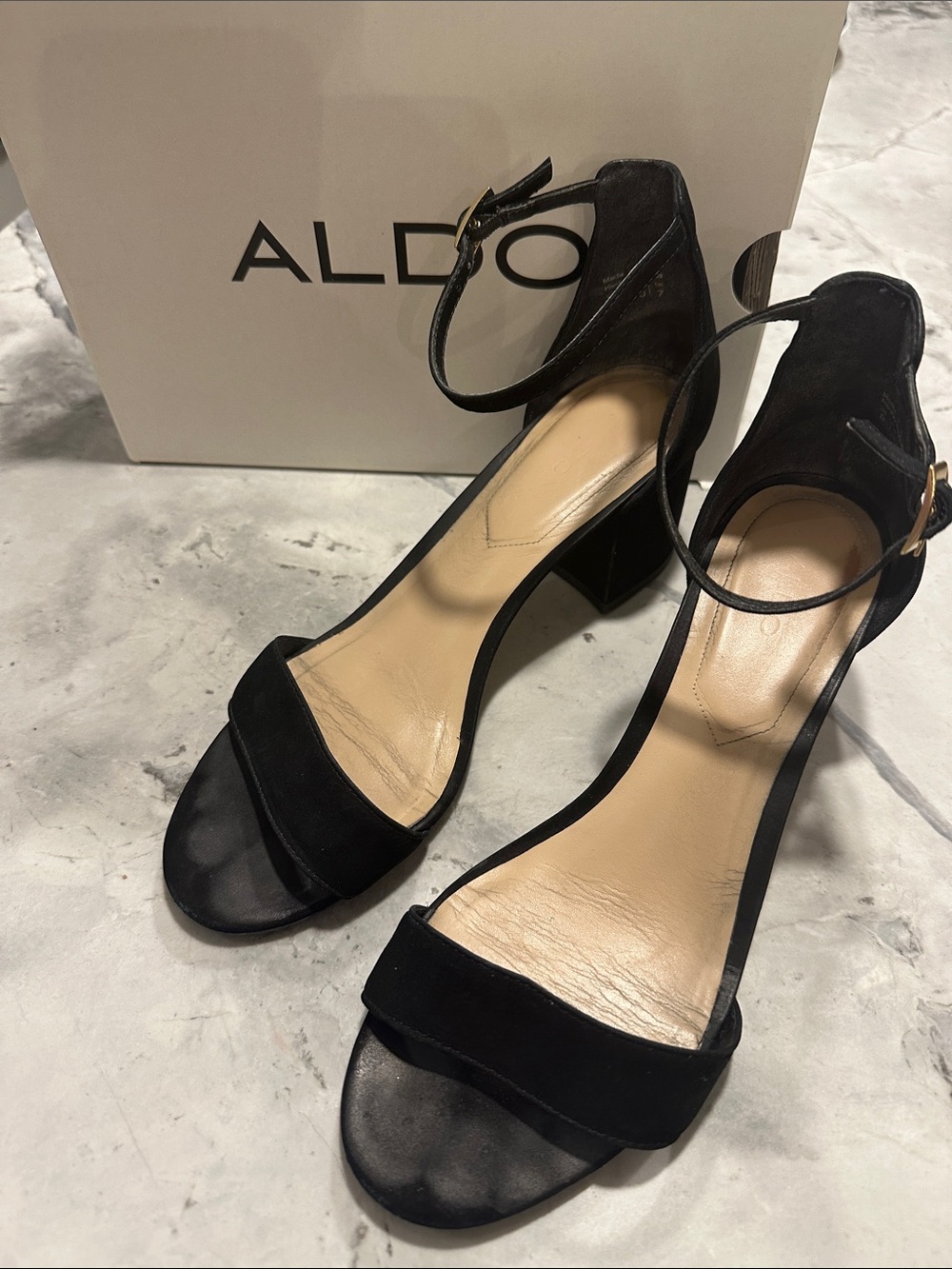 ALDO Black Suede Ankle-Strap Block Heel Sandals
